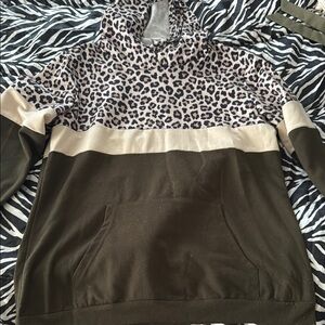 Leopard Print and Olive Green Hoodie